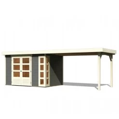 Abri De Jardin En Bois Massif Gris Terre 6,55m² Kerko 4 Avec Appentis 280cm – Karibu -Jardin Fournitures Rabais abri de jardin en bois massif gris terre 655m kerko 4 avec appentis 280cm woodfeeling 3