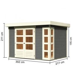 Abri De Jardin En Bois Massif Gris Terre 6,55m² Kerko 4 – Karibu -Jardin Fournitures Rabais abri de jardin en bois massif gris terre 655m kerko 4 woodfeeling 1