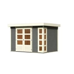 Abri De Jardin En Bois Massif Gris Terre 6,55m² Kerko 4 – Karibu -Jardin Fournitures Rabais abri de jardin en bois massif gris terre 655m kerko 4 woodfeeling 2