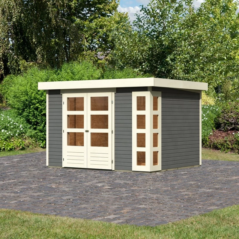 Abri De Jardin En Bois Massif Gris Terre 7,43m² Kerko 5 – Karibu 1 Abri De Jardin En Bois Massif Gris Terre 7,43m² Kerko 5 – Karibu