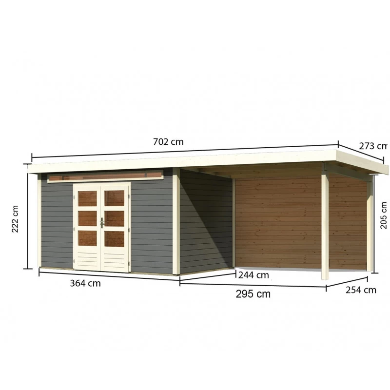 Abri De Jardin En Bois Massif Gris Terre 8,88m² Kandern 7 Avec Appentis 320cm Et Paroi Arrière – Karibu 3 Abri De Jardin En Bois Massif Gris Terre 8,88m² Kandern 7 Avec Appentis 320cm Et Paroi Arrière – Karibu – Image 3