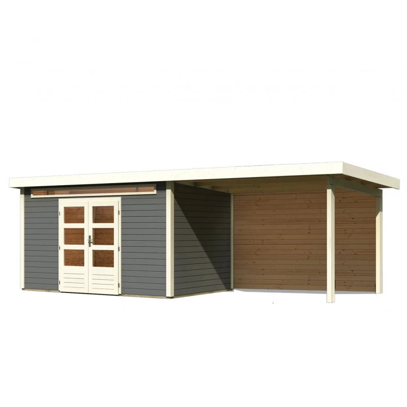 Abri De Jardin En Bois Massif Gris Terre 8,88m² Kandern 7 Avec Appentis 320cm Et Paroi Arrière – Karibu 4 Abri De Jardin En Bois Massif Gris Terre 8,88m² Kandern 7 Avec Appentis 320cm Et Paroi Arrière – Karibu – Image 4