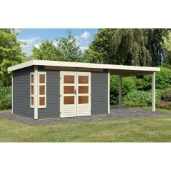 Abri De Jardin En Bois Massif Gris Terre 8,88m² Kastorf 7 Avec Appentis 320cm – Karibu