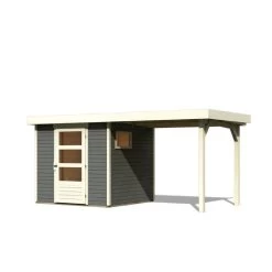 Abri De Jardin En Bois Gris Terre 4,62m² Freiburg 2 Avec Appentis De 2,40 M - Karibu -Jardin Fournitures Rabais abri de jardin en boisgris terre 462m freiburg 2 avec appentis de 240 m karibu 2