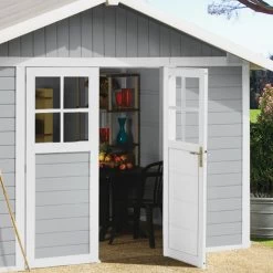 Abri De Jardin En PVC 11,2m² DECO Gris Clair Et Blanc Grosfillex + Kit Ancrage Offert -Jardin Fournitures Rabais abri de jardin en pvc 112m deco gris clair et blanc grosfillex 3