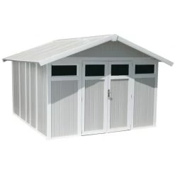 Abri De Jardin En PVC 11,2m² UTILITY Blanc Et Gris Bleu Grosfillex + Kit Ancrage Offert -Jardin Fournitures Rabais abri de jardin en pvc 112m utility blanc et gris bleu grosfillex 4