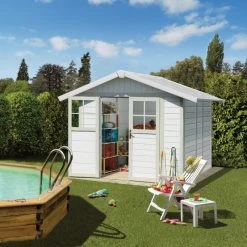 Abri De Jardin En PVC 4,9m² DECO Blanc Et Gris Vert Grosfillex + Kit Ancrage Offert -Jardin Fournitures Rabais abri de jardin en pvc 49m deco blanc et gris vert grosfillex 2
