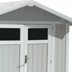 Abri De Jardin En PVC 4,9m² UTILITY Blanc Et Gris Bleu Grosfillex + Kit Ancrage Offert -Jardin Fournitures Rabais abri de jardin en pvc 49m utility blanc et gris bleu grosfillex 5