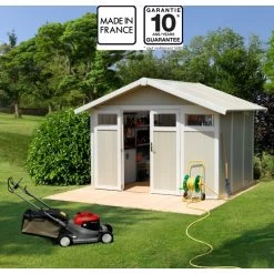 Abri De Jardin En PVC 7,53m² UTILITY Blanc Et Gris Vert Grosfillex + Kit Ancrage Offert
