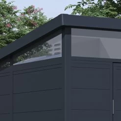 Abri De Jardin En Résine 4,10m² Anthracite Toit Monopente Skylight + Plancher - Jobu -Jardin Fournitures Rabais abri de jardin en resine 410m anthracite toit monopente skylight plancher jobu 2