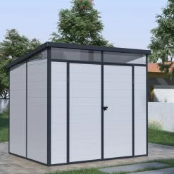 Abri De Jardin En Résine 4,10m² Gris Clair Toit Monopente Skylight + Plancher - Jobu