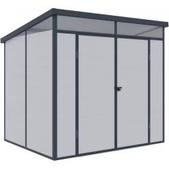 Abri De Jardin En Résine 4,10m² Gris Clair Toit Monopente Skylight + Plancher - Jobu -Jardin Fournitures Rabais abri de jardin en resine 410m gris clair toit monopente skylight plancher jobu 5