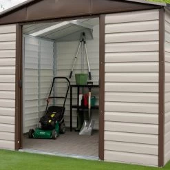Abri De Jardin Métal Beige Et Marron 5,97m² + Kit D'ancrage Inclus - YARDMASTER -Jardin Fournitures Rabais abri de jardin metal beige et marron 597m kit d ancrage inclus yardmaster 2