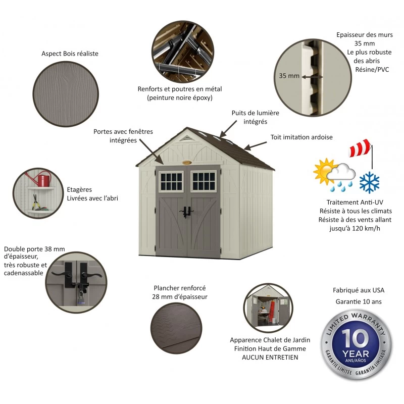 Abri De Jardin Polyéthylène 35mm 5,53m² Woodgrain + Plancher SUNCAST 4 Abri De Jardin Polyéthylène 35mm 5,53m² Woodgrain + Plancher SUNCAST – Image 4