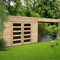 Abri De Jardin Salerno 11,65m² En Bois Traité Autoclave 19mm Avec Terrasse Couverte - SOLID