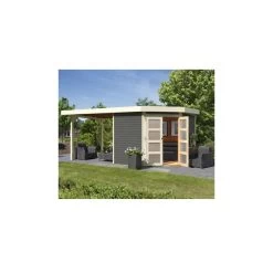Abri De Jardin Toit Plat 5,95m² Bois Gris 19mm Goldendorf 5 - Karibu -Jardin Fournitures Rabais abri de jardin toit plat 595m en bois vitrifie gris 19mm goldendorf karibu 2