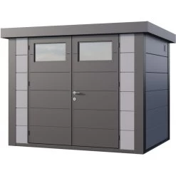 Abri En Acier Galvanisé Gris Clair 5,6m² Avec Double Porte Eleganto 2721 Telluria