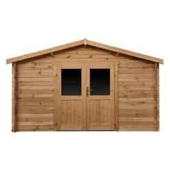 Abri En Bois Massif 13m² PRIMO 28mm Traité Teinté Marron Gardy Shelter
