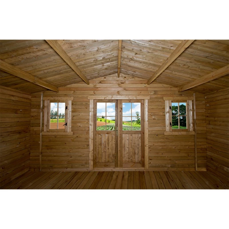 Abri En Bois Massif 19,8m² PLUS 40mm Traité Teinté Marron Gardy Shelter 4 Abri En Bois Massif 19,8m² PLUS 40mm Traité Teinté Marron Gardy Shelter – Image 4