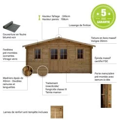 Abri En Bois Massif 19,8m² PLUS 40mm Traité Teinté Marron Gardy Shelter 10 Abri En Bois Massif 19,8m² PLUS 40mm Traité Teinté Marron Gardy Shelter -Jardin Fournitures Rabais abri en bois massif 198m plus 40mm traite teinte marron gardy shelter 4