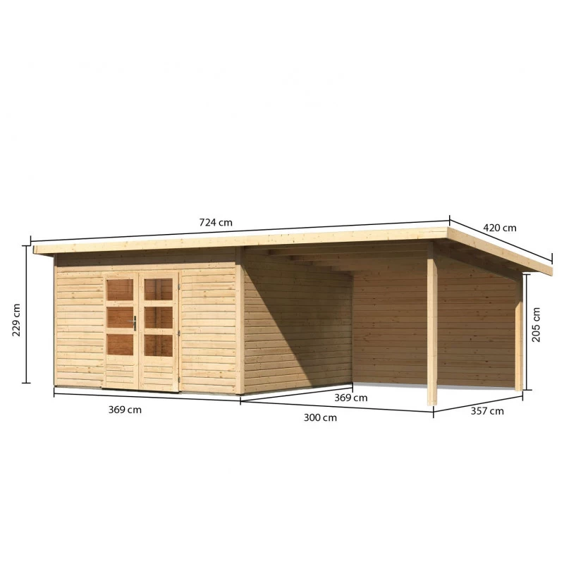 Abri Toit Plat 13,60m² Bois Massif 40mm Northeim 5 Avec Appentis 330cm Et Paroi Arrière – Karibu 2 Abri Toit Plat 13,60m² Bois Massif 40mm Northeim 5 Avec Appentis 330cm Et Paroi Arrière – Karibu – Image 2