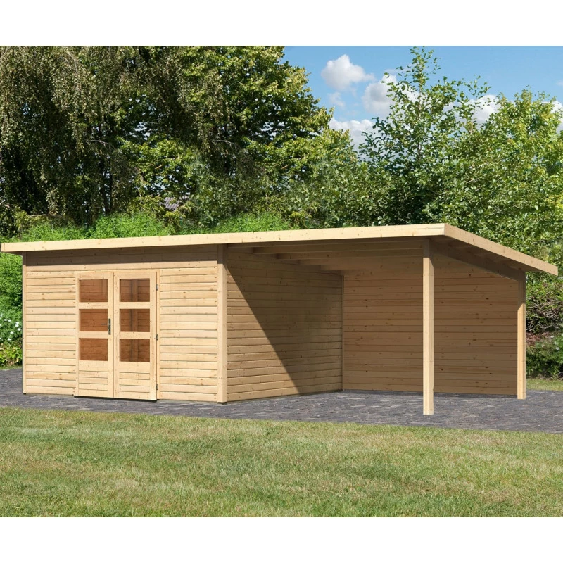 Abri Toit Plat 13,60m² Bois Massif 40mm Northeim 5 Avec Appentis 330cm Et Paroi Arrière – Karibu 1 Abri Toit Plat 13,60m² Bois Massif 40mm Northeim 5 Avec Appentis 330cm Et Paroi Arrière – Karibu