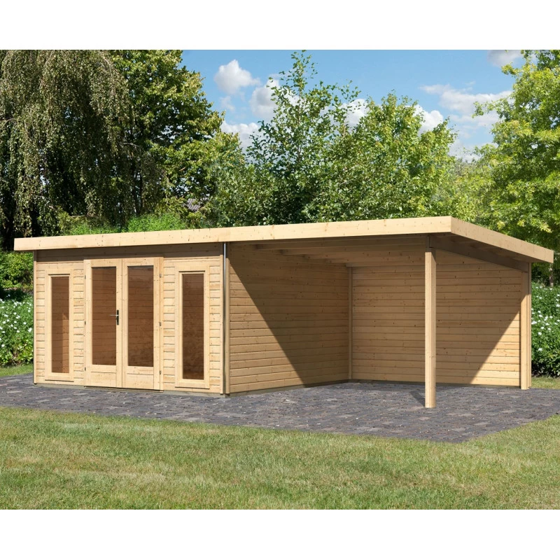 Abri Toit Plat 13,60m² Bois Massif 40mm Radeburg 3 Avec Appentis 330cm Et Paroi Arrière – Karibu 1 Abri Toit Plat 13,60m² Bois Massif 40mm Radeburg 3 Avec Appentis 330cm Et Paroi Arrière – Karibu