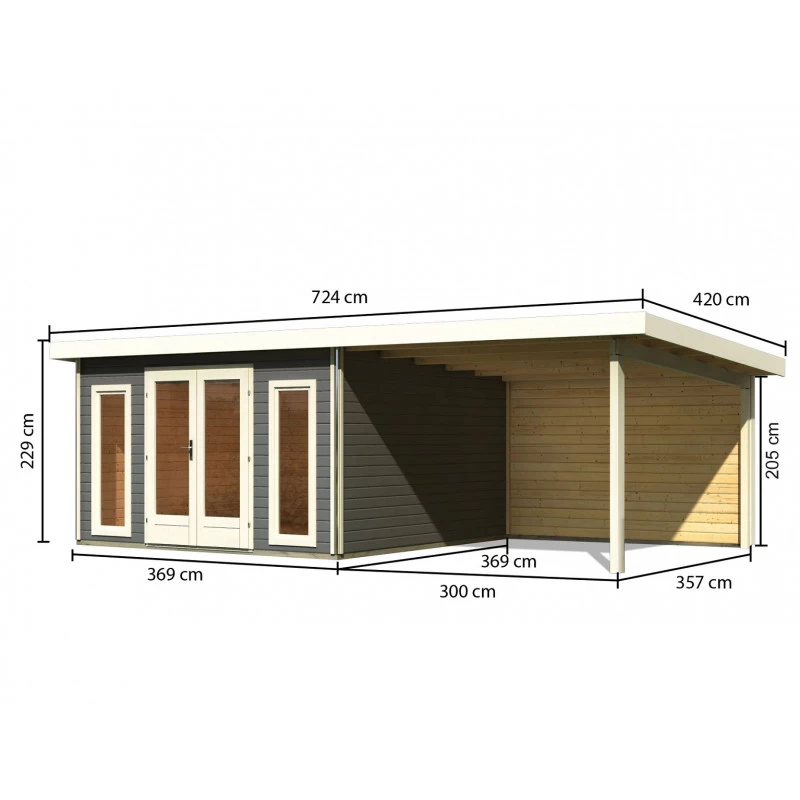 Abri Toit Plat 13,60m² Bois Massif Gris Terre 40mm Radeburg 3 Avec Appentis 330cm Et Paroi Arrière – Karibu 2 Abri Toit Plat 13,60m² Bois Massif Gris Terre 40mm Radeburg 3 Avec Appentis 330cm Et Paroi Arrière – Karibu – Image 2