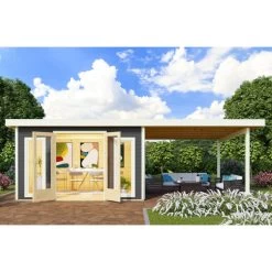 Abri Toit Plat 13,60m² Bois Massif Gris Terre 40mm Radeburg 3 Avec Appentis 330cm – Karibu -Jardin Fournitures Rabais abri toit plat 1360m bois massif gris terre 40mm radeburg 3 avec appentis 330cm karibu 2
