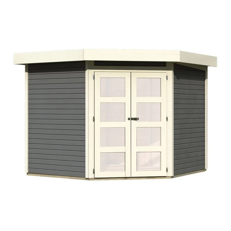 Abri Toit Plat 4,62m² Goldendorf 3 En Bois Vitrifié Gris 19mm - Karibu 2 Abri Toit Plat 4,62m² Goldendorf 3 En Bois Vitrifié Gris 19mm - Karibu – Image 2