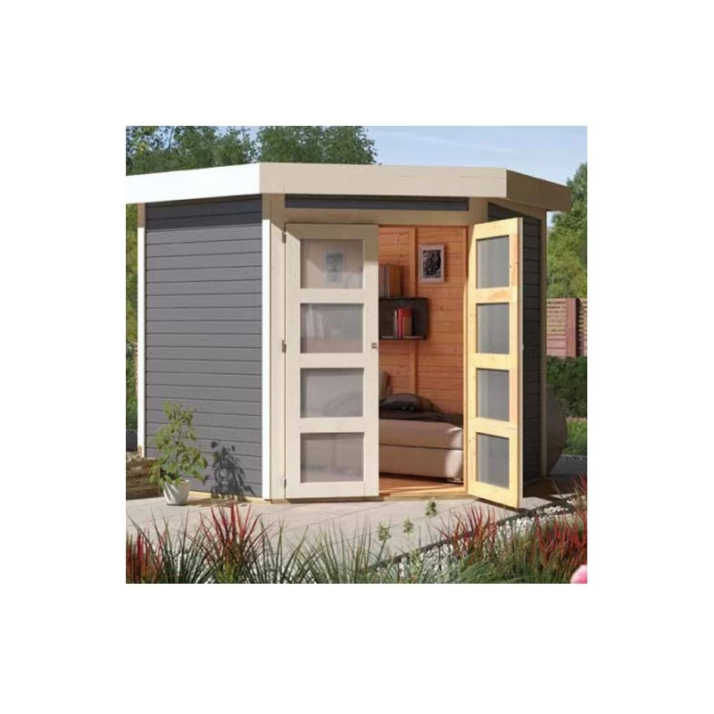 Abri Toit Plat 4,62m² Goldendorf 3 En Bois Vitrifié Gris 19mm - Karibu 1 Abri Toit Plat 4,62m² Goldendorf 3 En Bois Vitrifié Gris 19mm - Karibu