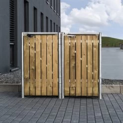 Cache-poubelle 2 Compartiments Müllbox En Bois Traité Naturel 2x240L – HIDE -Jardin Fournitures Rabais cache poubelle 2 compartiments mullbox en bois traite naturel 2x240l hide 3