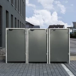 Cache-poubelle 3 Compartiments Müllbox En Aluminium Gris 3x140L – HIDE -Jardin Fournitures Rabais cache poubelle 3 compartiments mullbox en aluminium gris 3x140l hide 2
