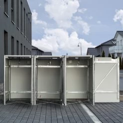 Cache-poubelle 3 Compartiments Müllbox En Aluminium Gris 3x140L – HIDE -Jardin Fournitures Rabais cache poubelle 3 compartiments mullbox en aluminium gris 3x140l hide 3