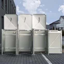 Cache-poubelle 3 Compartiments Müllbox En Aluminium Gris 3x140L – HIDE -Jardin Fournitures Rabais cache poubelle 3 compartiments mullbox en aluminium gris 3x140l hide 4