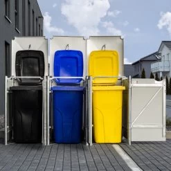 Cache-poubelle 3 Compartiments Müllbox En Aluminium Gris 3x140L – HIDE -Jardin Fournitures Rabais cache poubelle 3 compartiments mullbox en aluminium gris 3x140l hide 5