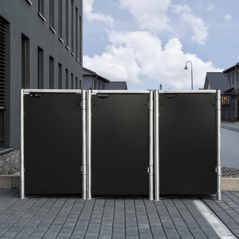 Cache-poubelle 3 Compartiments Müllbox En Aluminium Noir 3x140L – HIDE 1 Cache-poubelle 3 Compartiments Müllbox En Aluminium Noir 3x140L – HIDE