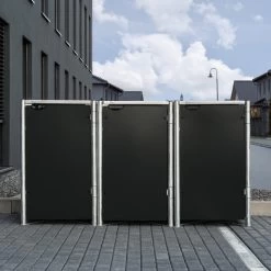 Cache-poubelle 3 Compartiments Müllbox En Aluminium Noir 3x240L – HIDE -Jardin Fournitures Rabais cache poubelle 3 compartiments mullbox en aluminium noir 3x240l hide 3