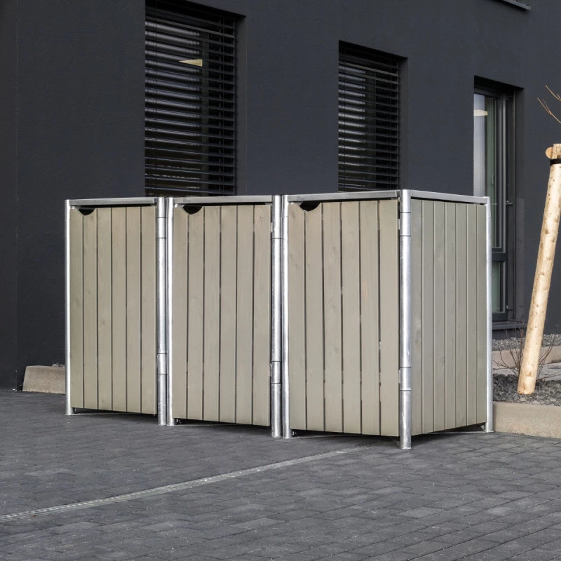 Cache-poubelle 3 Compartiments Müllbox En Bois Traité Gris 3x140L – HIDE 3 Cache-poubelle 3 Compartiments Müllbox En Bois Traité Gris 3x140L – HIDE – Image 3