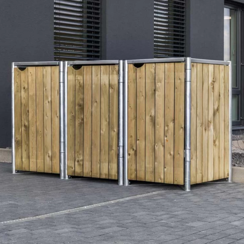 Cache-poubelle 3 Compartiments Müllbox En Bois Traité Naturel 3x140L – HIDE 4 Cache-poubelle 3 Compartiments Müllbox En Bois Traité Naturel 3x140L – HIDE – Image 4