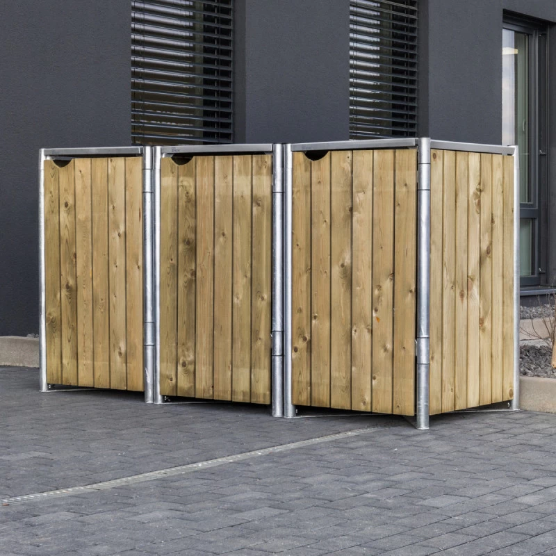 Cache-poubelle 3 Compartiments Müllbox En Bois Traité Naturel 3x140L – HIDE 5 Cache-poubelle 3 Compartiments Müllbox En Bois Traité Naturel 3x140L – HIDE – Image 5