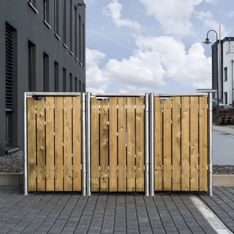 Cache-poubelle 3 Compartiments Müllbox En Bois Traité Naturel 3x140L – HIDE 6 Cache-poubelle 3 Compartiments Müllbox En Bois Traité Naturel 3x140L – HIDE – Image 6