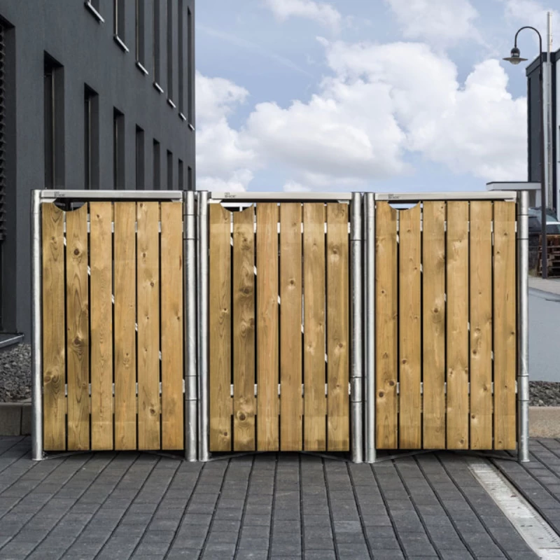 Cache-poubelle 3 Compartiments Müllbox En Bois Traité Naturel 3x240L – HIDE 6 Cache-poubelle 3 Compartiments Müllbox En Bois Traité Naturel 3x240L – HIDE – Image 6