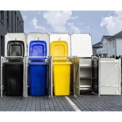 Cache-poubelle 4 Compartiments Müllbox En Aluminium Gris 4x140L – HIDE -Jardin Fournitures Rabais cache poubelle 4 compartiments mullbox en aluminium gris 4x140l hide 3