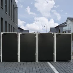 Jardin Fournitures Rabais -Jardin Fournitures Rabais cache poubelle 4 compartiments mullbox en aluminium noir 4x140l hide 1