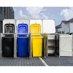 Cache-poubelle 4 Compartiments Müllbox En Aluminium Noir 4x140L – HIDE