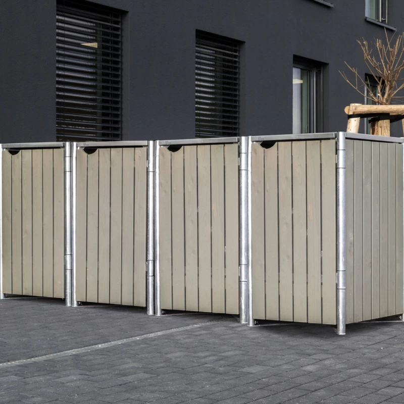 Cache-poubelle 4 Compartiments Müllbox En Bois Traité Gris 4x240L – HIDE 1 Cache-poubelle 4 Compartiments Müllbox En Bois Traité Gris 4x240L – HIDE