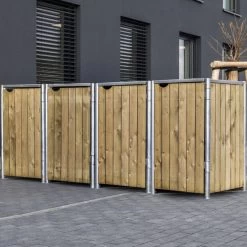 Cache-poubelle 4 Compartiments Müllbox En Bois Traité Naturel 4x140L – HIDE -Jardin Fournitures Rabais cache poubelle 4 compartiments mullbox en bois traite naturel 4x140l hide 2