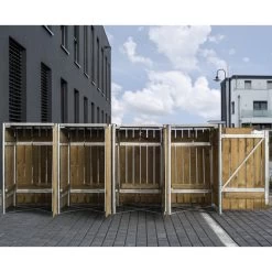 Cache-poubelle 4 Compartiments Müllbox En Bois Traité Naturel 4x140L – HIDE -Jardin Fournitures Rabais cache poubelle 4 compartiments mullbox en bois traite naturel 4x140l hide 3