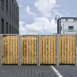 Jardin Fournitures Rabais -Jardin Fournitures Rabais cache poubelle 4 compartiments mullbox en bois traite naturel 4x240l hide 1